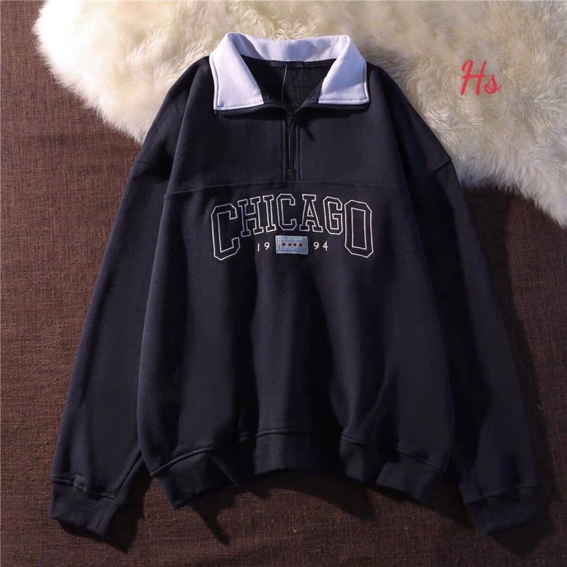 áo sweater polo cổ bẻ kéo thanh cổ trụ chicago