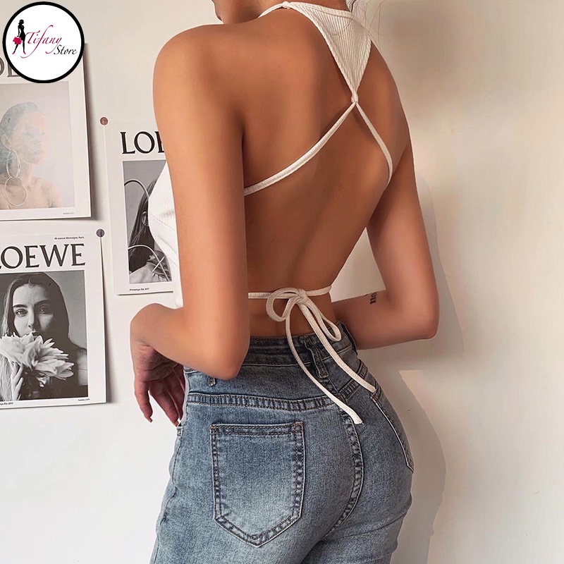 Áo Yếm Croptop Cột Dây Lưng Thun Trơn Borib 2 Chiều "YẾM TAM GIÁC" | WebRaoVat - webraovat.net.vn