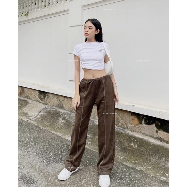 Quần cạp trễ phong cách Y2K viền chỉ