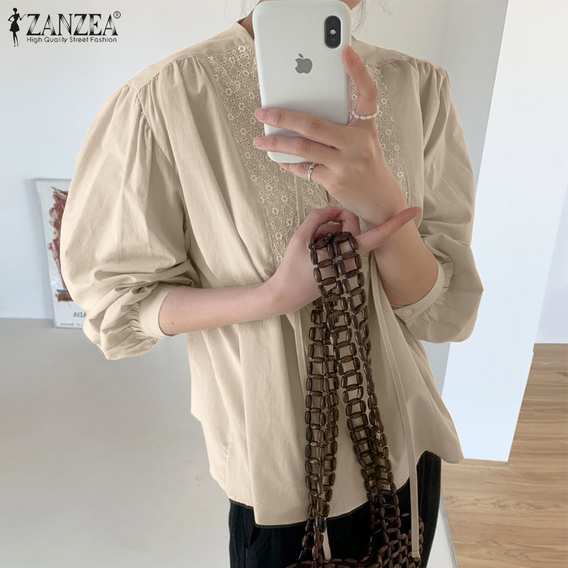 Áo Kiểu ZANZEA Tay Dài Thêu Hoa Cổ Chữ V Thường Ngày Cho Nữ