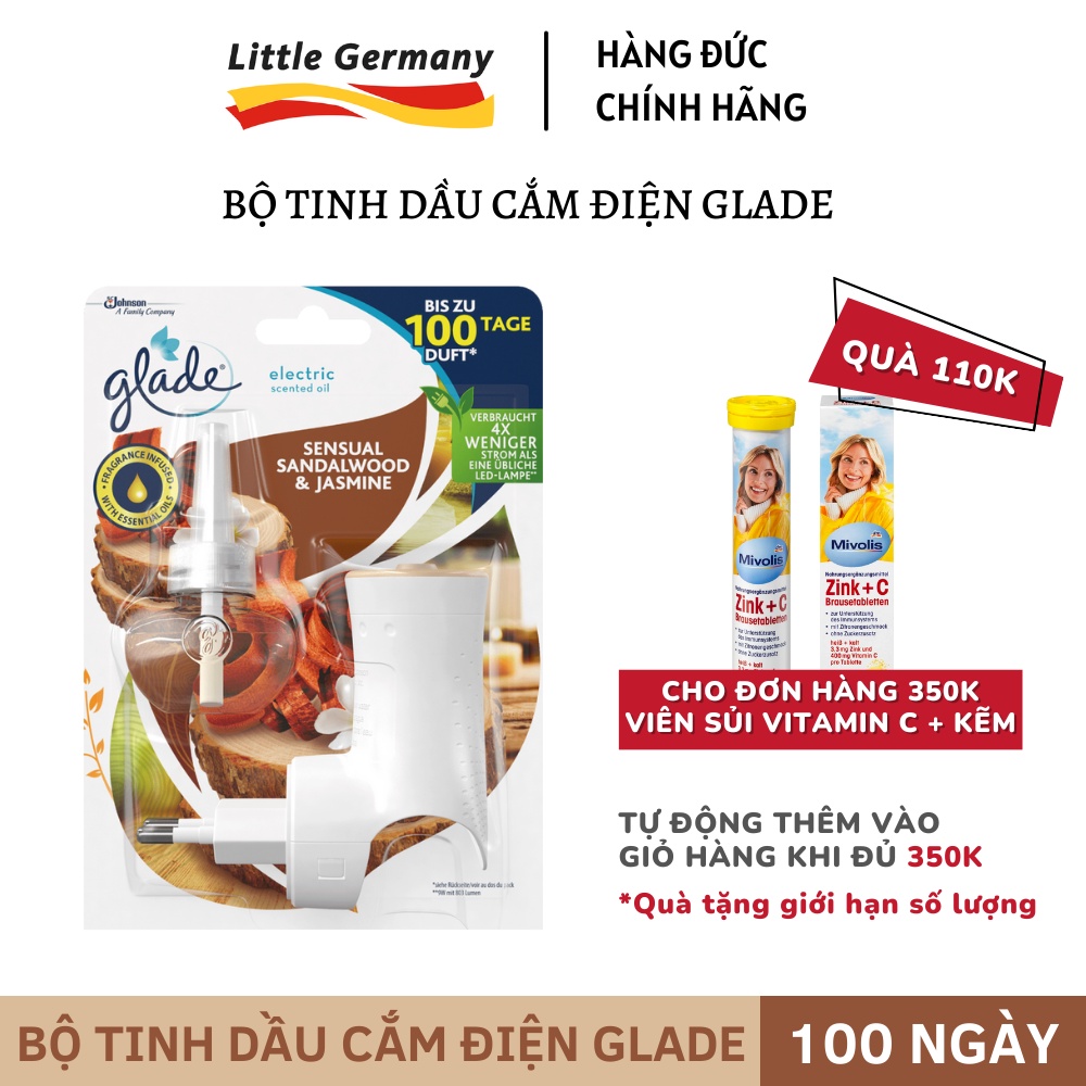 Máy khuếch tán tinh dầu cắm điện Glade - Tặng kèm chai tinh dầu gồ đàn hương & hoa nhài 20ml