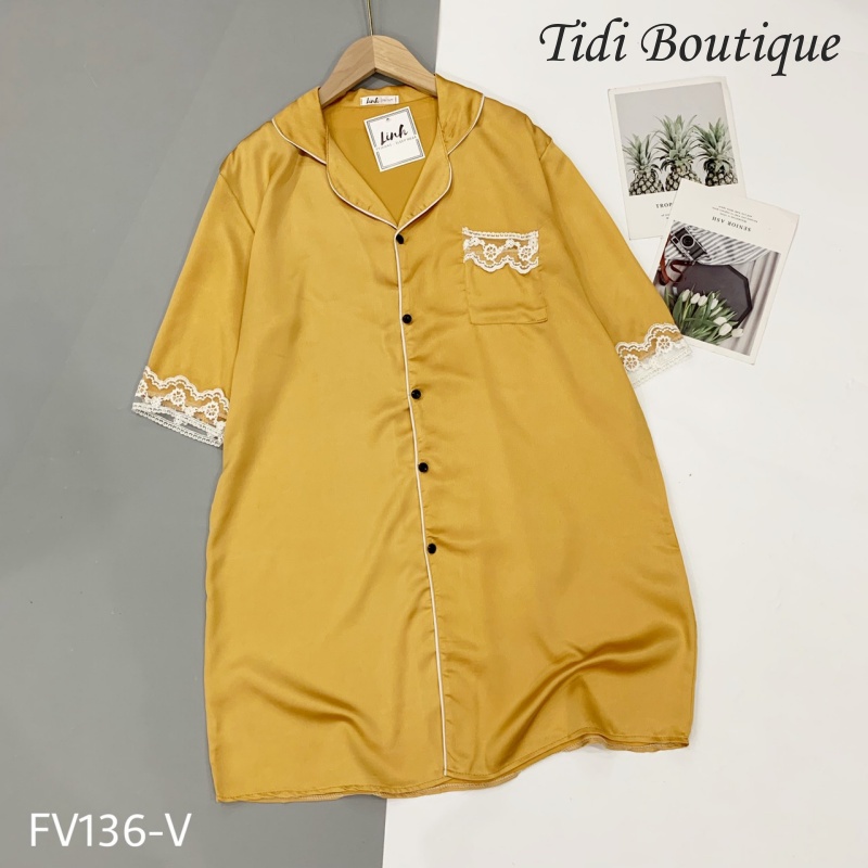 Đầm ngủ lụa Satin cổ pijama dáng suông trơn nhiều màu phối ren chất mát lịm🍀[HÀNG ĐẸP CHUẨN][ẢNH THẬT +VIDEO] | BigBuy360 - bigbuy360.vn