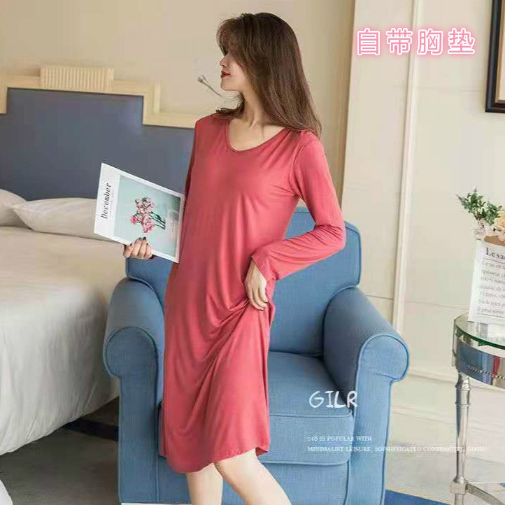 Đầm ngủ tay dài có đệm ngực cho phụ nữ mang thai