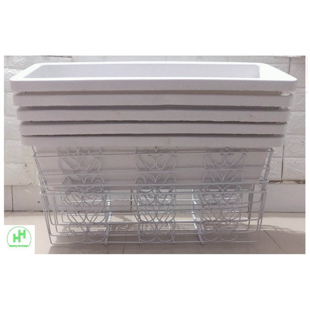 5 Chậu/ Khay/ Máng Nhựa Trồng Rau, Trồng Hoa, Cây Cảnh Kích Thước 60X20X16Cm - Màu Trắng