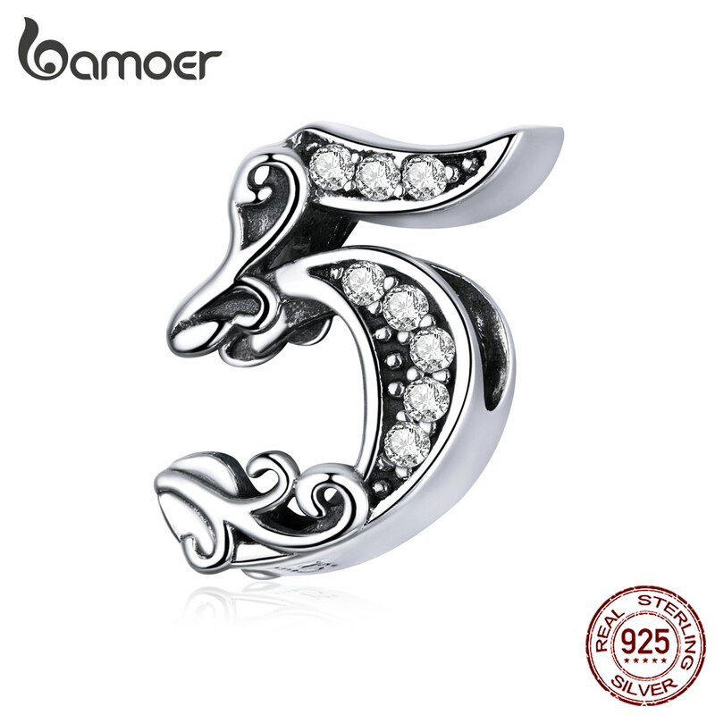 BAMOER Vòng Tay Xâu Hạt Hình Số 0-9 Bằng Kim Loại 925 SCC1418