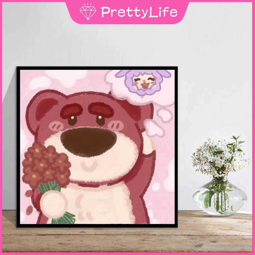 (Hàng Có Sẵn) Bộ Tranh Đính Đá DIY Hình Chú Gấu Và Dâu Tây Kích Thước 30X30Cm Trang Trí Nhà Cửa