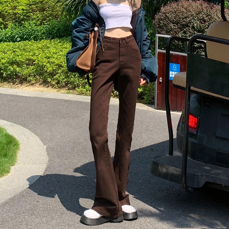 Quần Jeans Ống Loe Nữ Màu Nâu Đen Cạp Cao Chất Jean Kaki Loại 1 Lên Phom Phong Cách Hàn Quốc Cá Tính Năng Động | BigBuy360 - bigbuy360.vn
