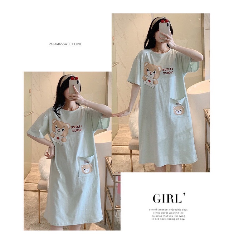 Váy Ngủ Mặc Nhà Chất Cotton Mát Mềm Co Giãn Thấm Hút Mồ Hôi