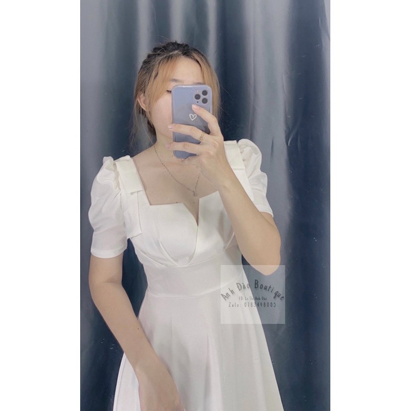 [HÀNG CAO CẤP] Đầm dự tiệc Lụa nơ vai xẻ ngực kiểu tay bồng sang trọng | BigBuy360 - bigbuy360.vn