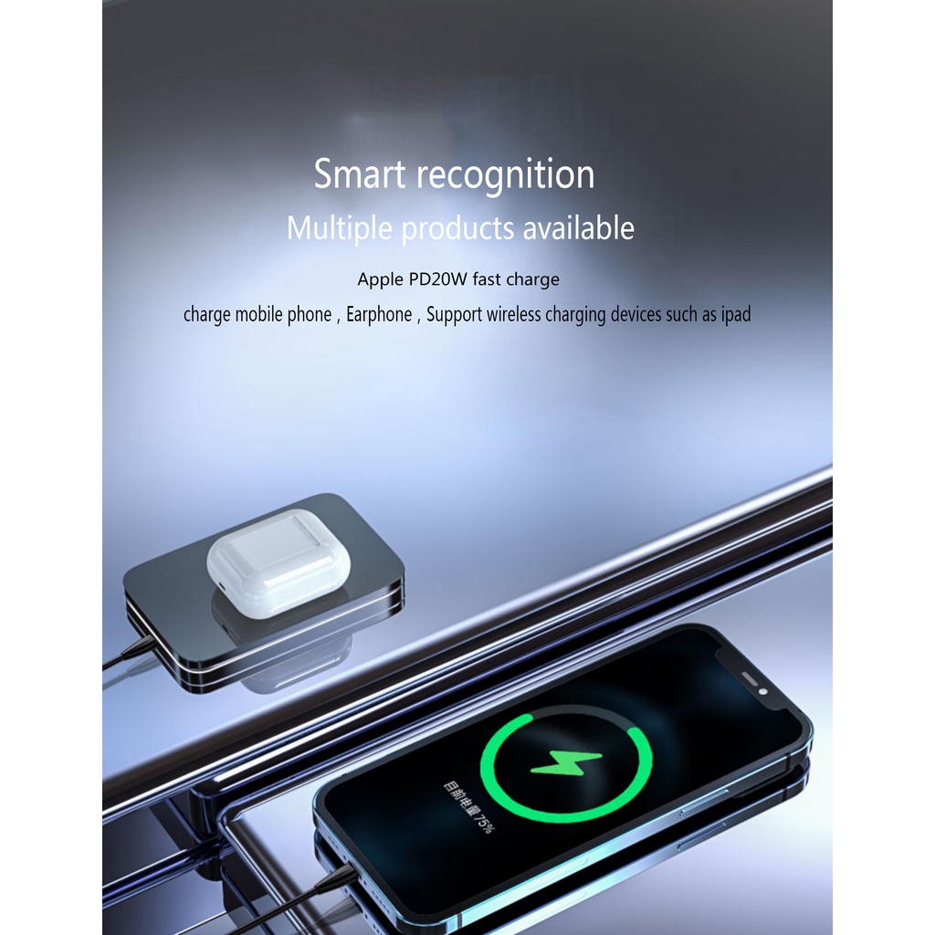 Pin sạc dự phòng không dây 10000mAh 15W bằng hợp kim nhôm thích hợp cho iPhone 13 12 Pro Max