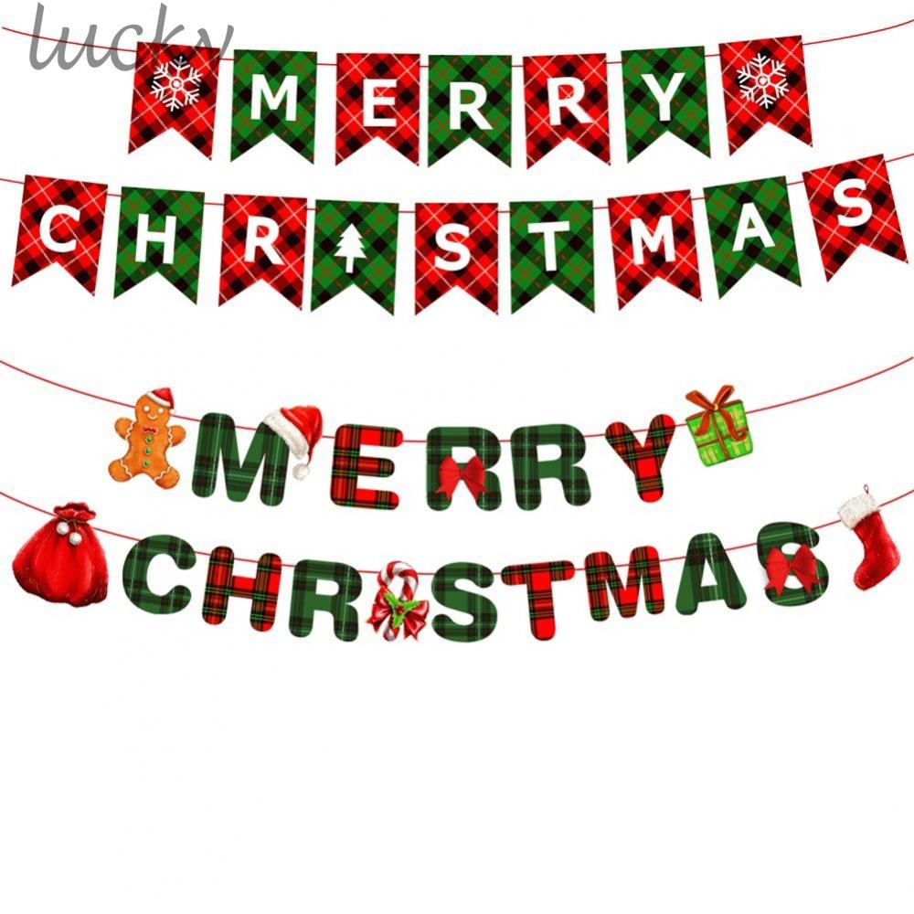 LUCKY~2021 Multi Style Christmas Hanging Banner Xmas Party Santa Claus Elk Sock Decor Holiday Decorations for Home and Shop#Ready Stock