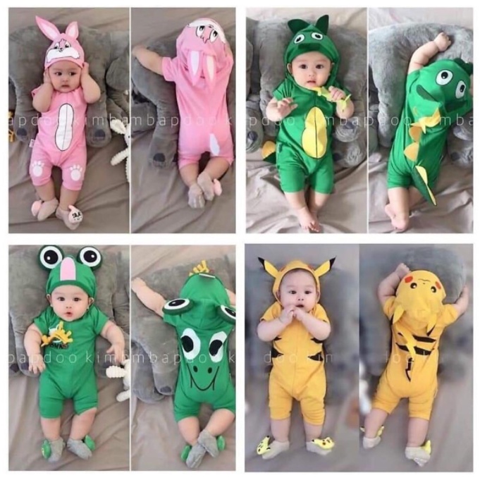(Được chọn mẫu) Body đùi in hình thú có mũ ngộ ngĩnh cho bé trai và bé gái sơ sinh 3-9kg , hàng đẹp