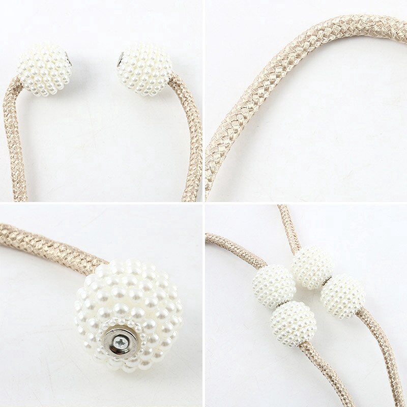 1Pcs Magnet Curtain Belt Woven Rope Imitation Pearl Buckle Free Punch Back Clip Curtain Accessories