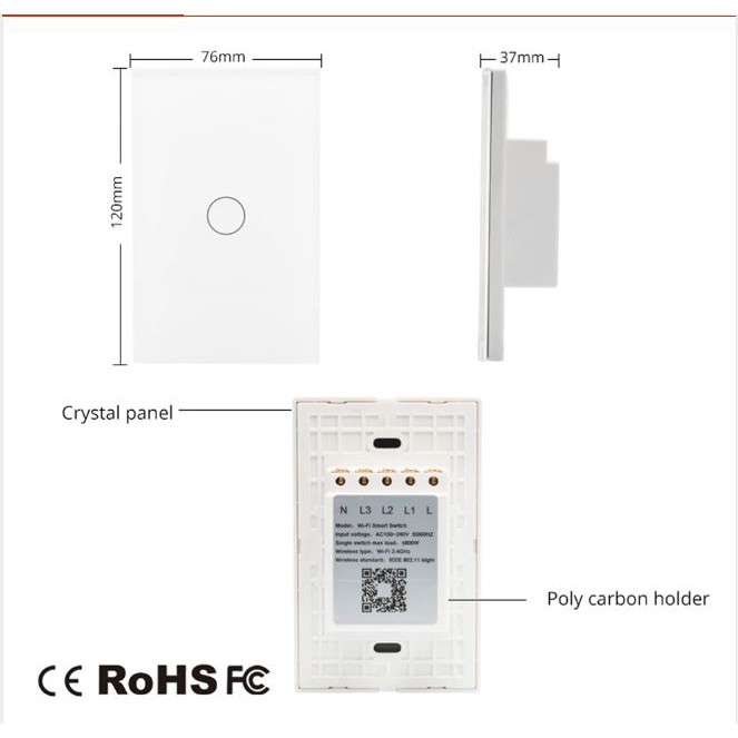 Công Tắc Wifi Tuya Điều Khiển Từ Xa - Dùng app Tuya smart/Smartlife (3 Nút)