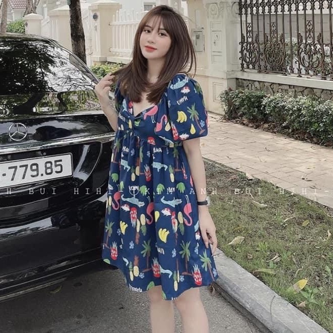 Váy Hạc xòe tay bo chun mặc trễ vai xinh