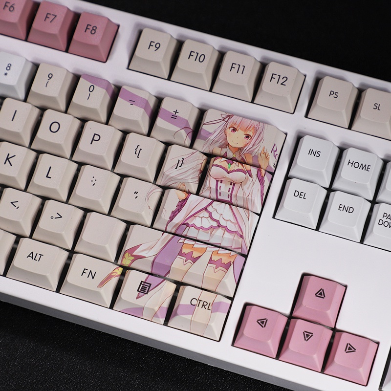Emilia Satella Keycaps Cherry Profile Life In A Other World From Zero Theme Keycaps PBT Thuốc nhuộm Thăng hoa Bàn phím cơ Keycaps 108 Phím