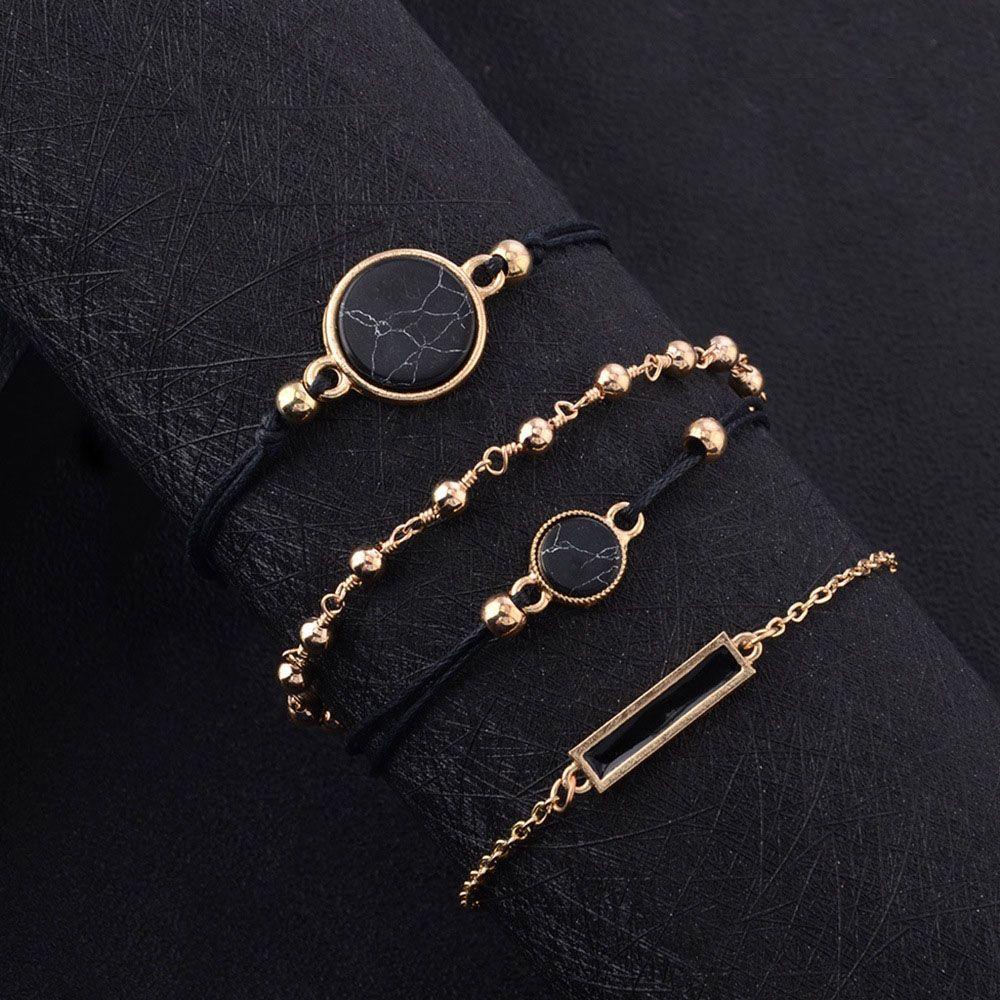 Set 4 Vòng Tay Handmade Màu Đen Phong Cách Boho Thời Trang Cho Nữ