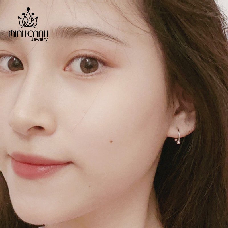 Bông Tai Bạc Chữ C 2 Đầu Tròn Chốt Vặn Ren - Minh Canh Jewelry