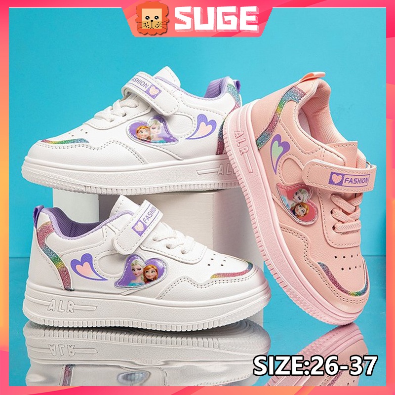 【Suge】Giày Thể Thao Thoáng Khí Họa Tiết Hoạt Hình Anna Elsa Thời Trang Cho Bé Gái
