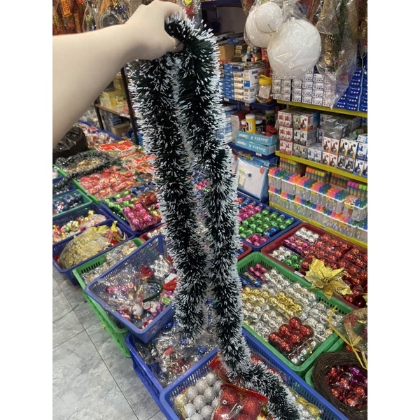 Dây thông đuôi chồn LOẠI XÙ DÀY đường kính 9cm/13cm trang trí noel - Green Tinsel Garland With Snow Tips