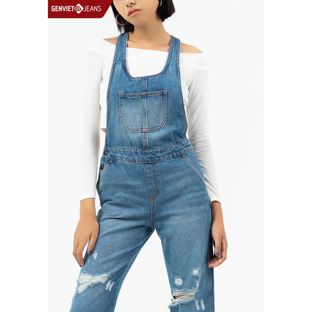 Quần yếm jeans dài Nữ TY104J825 GENVIET