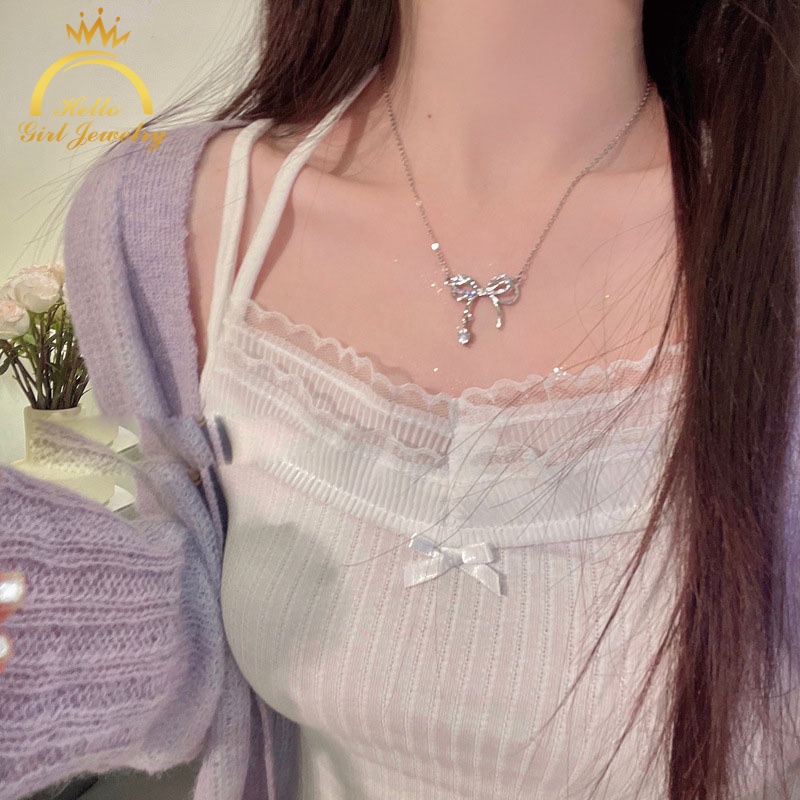 Vòng cổ mặt nơ đính đá dễ thương cho nữ