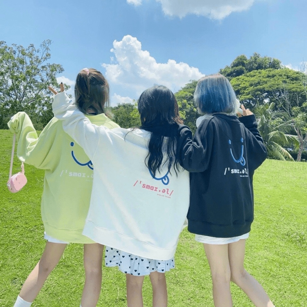Áo hoodie, áo khoác thun nỉ nữ cực đẹp CADIGAN hình mặt cười  from rộng dài mềm mịn thoáng mát siêu cuteTP [NewUnisex]
