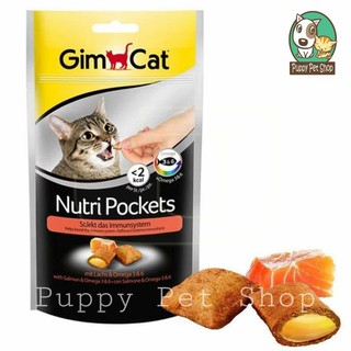 Bánh quy giòn cho mèo GimCat Nutri Pockets – vị Cá hồi & Omega 3-6 60g