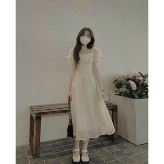 Váy babydoll tay phồng tiểu thư bánh bèo, đầm babydoll công chúa dáng dài dự tiệc cổ vuông tay bồng AS15