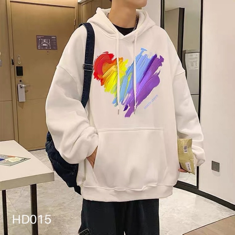 Áo hoodie in trái tim đa sắc - HD015 T2000