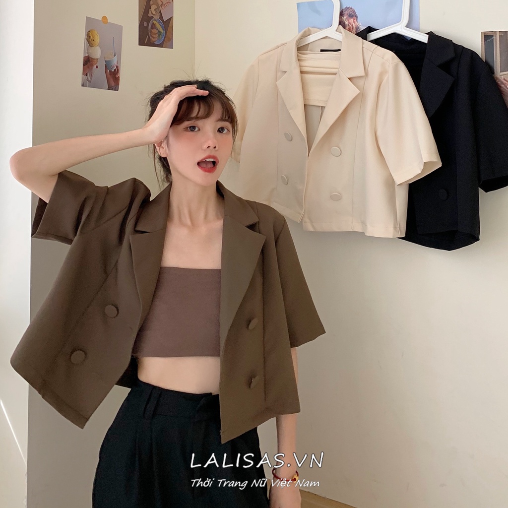 Áo khoác vest tay ngắn eo cao phong cách Hàn Quốc thời trang cho nữ