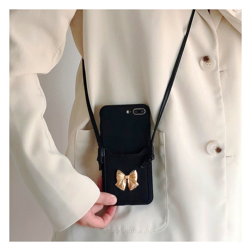 Ốp Điện Thoại Có Ngăn Đựng Thẻ Và Dây Đeo Màu Trơn Cho iPhone14 13 11 12Pro Xsmax X / XS 7 / 8plus XR SE2 6S