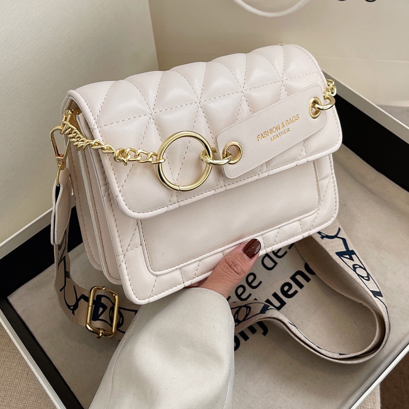 Túi đeo vai IELGY họa tiết hình thoi với quai đeo bản rộng in chữ thời trang cho nữ