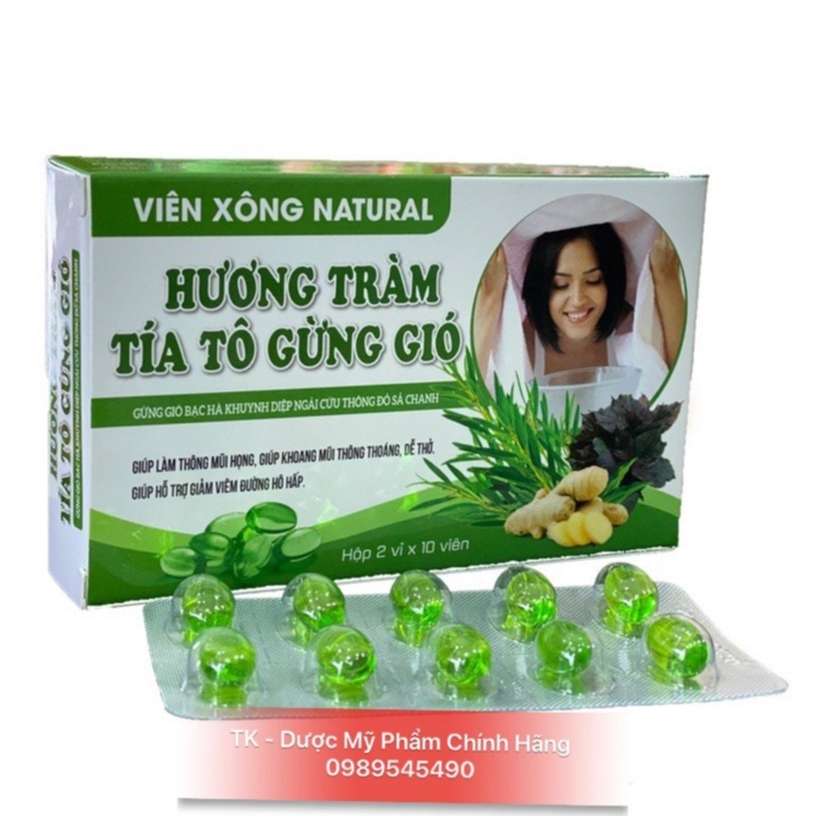 Viên Xông Hương Tràm Tía Tô Thông Đỏ Xả Chanh / Tía Tô Gừng Gió - Hộp 20 Viên