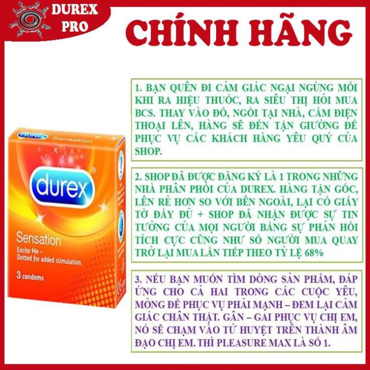 [MỎNG HƠN – NHIỀU GAI HƠN] KHIẾN NÀNG ĐÊ MÊ Bao cao su Durex Sensation có Gai và mỏng hơn (Số lượng 3 cái/ 1 hộp bcs)