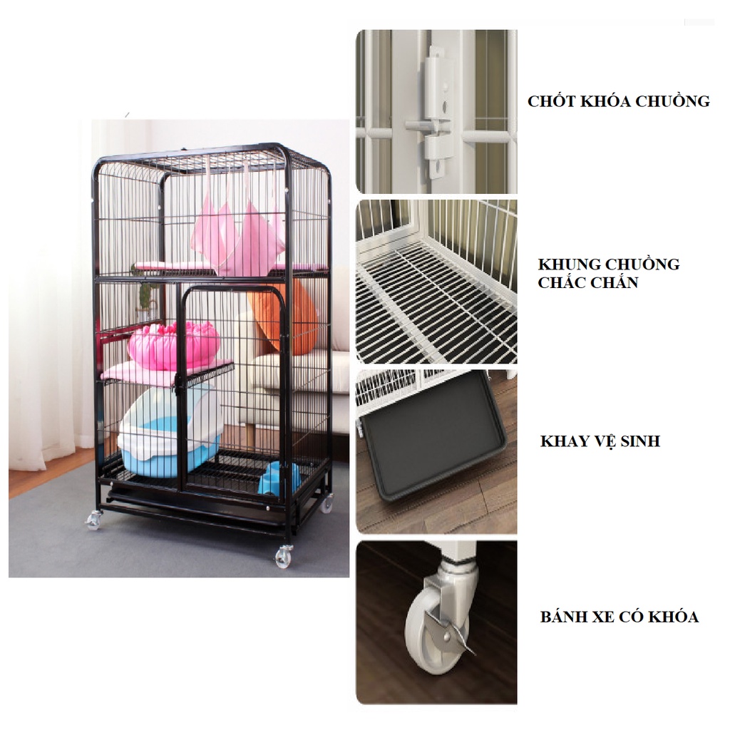 Chuồng Mèo Thiết Kế Thông Minh Màu Sơn Tĩnh Điện Nan Ống Siêu Đẹp Kích Thước 1m1