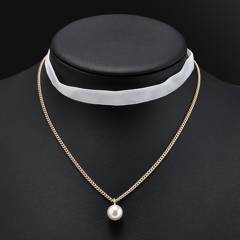 Vòng Cổ Choker Dây Nhung Đính Ngọc Trai Nhân Tạo Phong Cách Retro