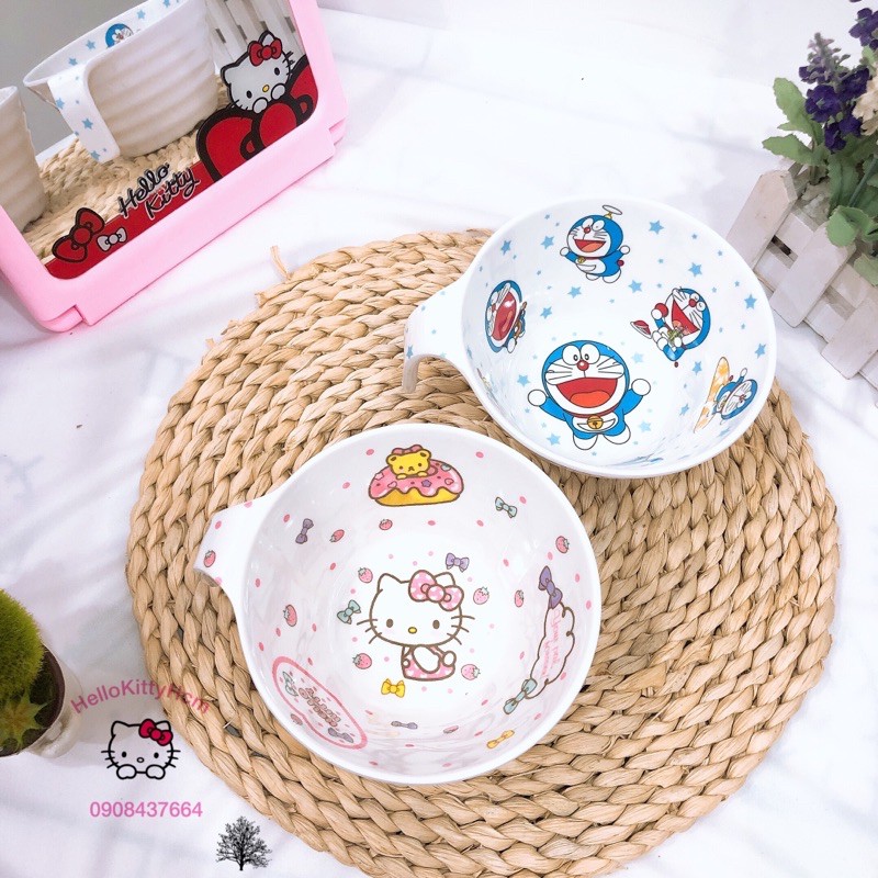 Chén quai gân HelloKitty Doreamon