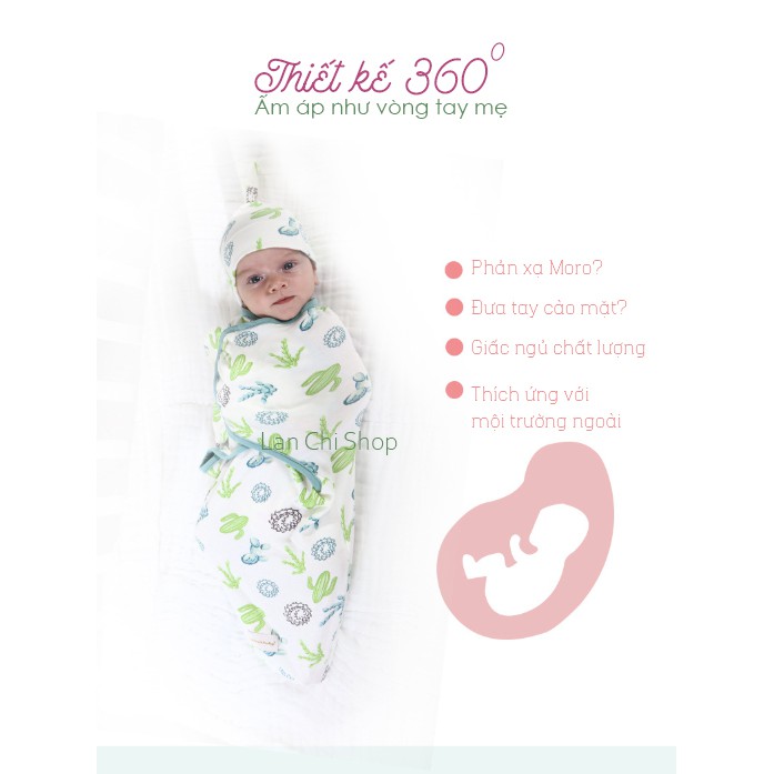 Ủ kén sơ sinh Miracle Baby cotton khăn quấn bé