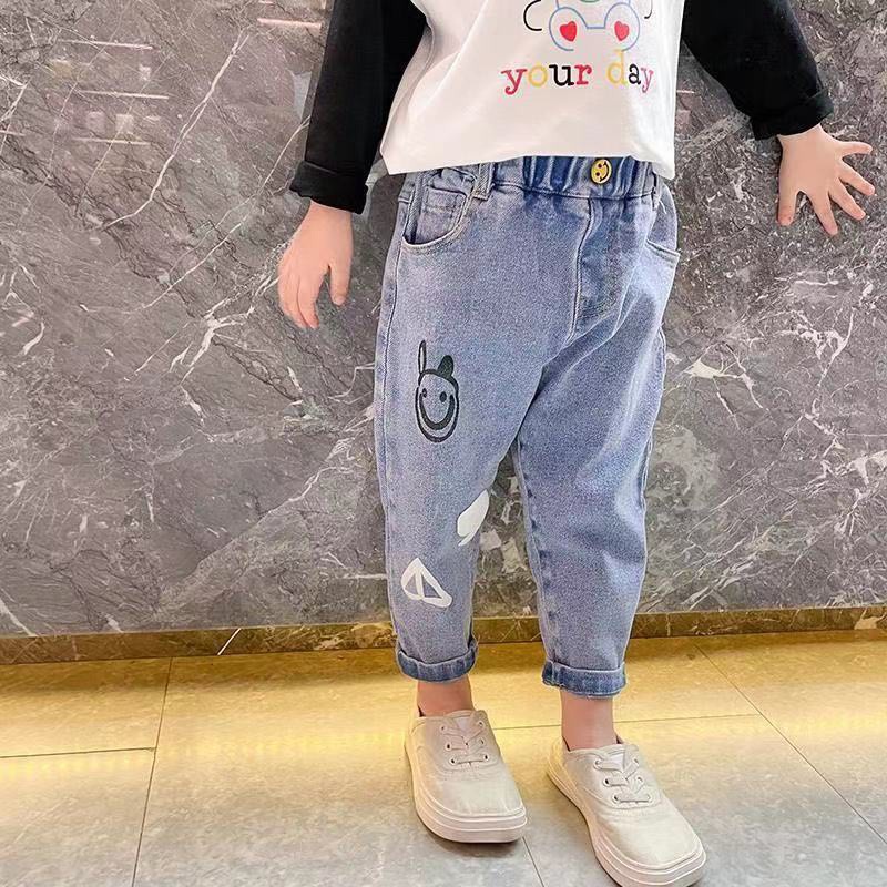 Quần jean dài dáng rộng in hoạt hình kiểu Hàn Quốc thời trang mùa hè cho bé gái