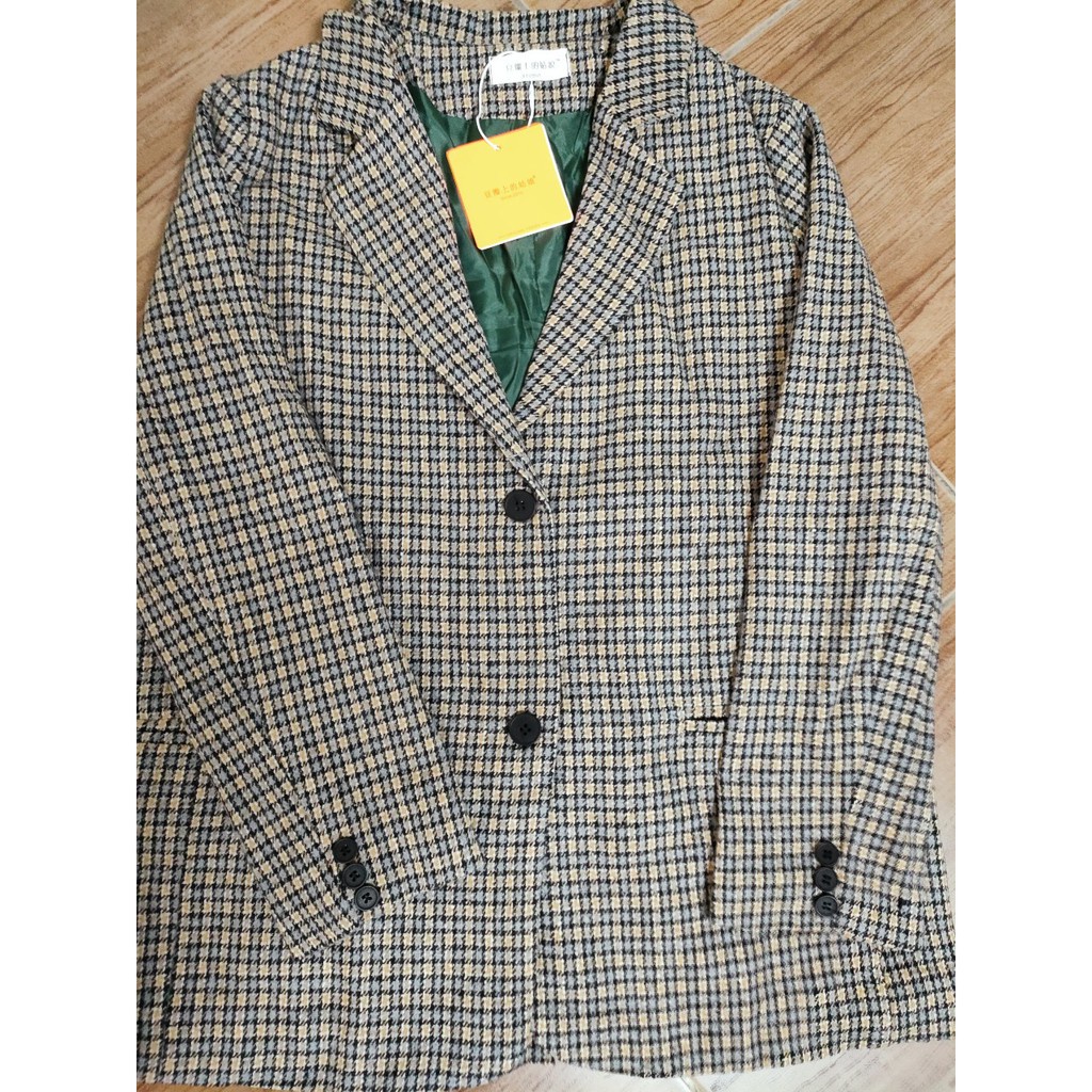 Ảnh thật 2 hình cuối-HC842.Áo khoác dạ houndstooth thu đông phong cách Hàn Quốc