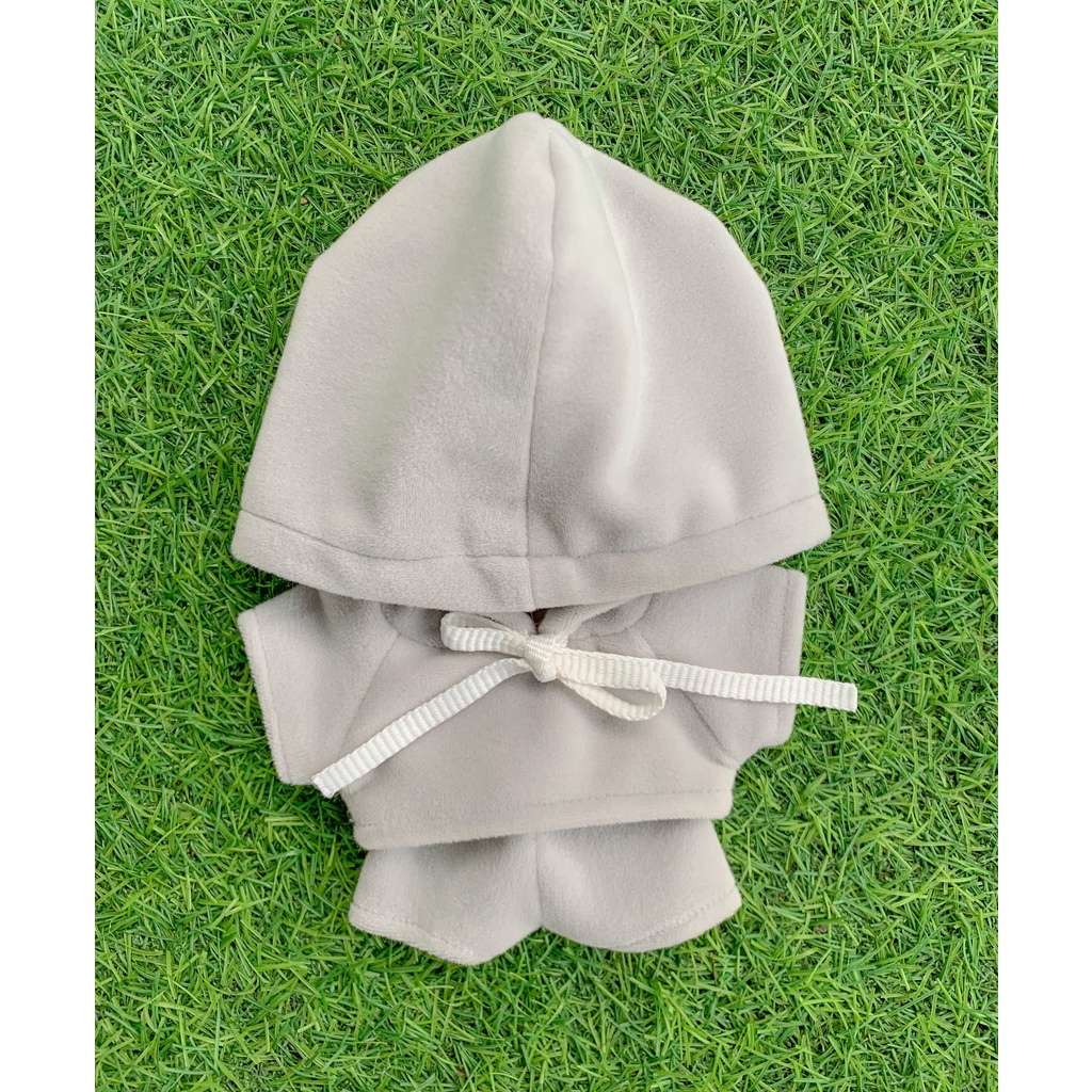 Bộ đồ hoodie quần nhung màu xám pastel cho doll 10cm 15cm 20cm