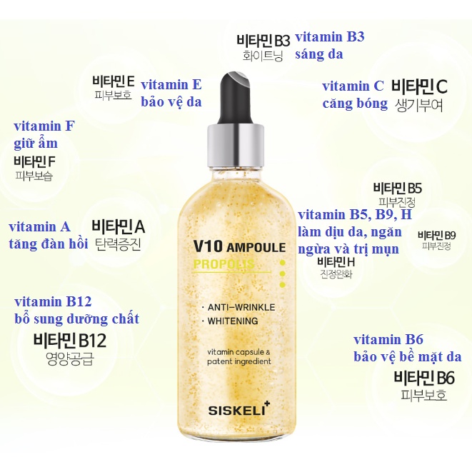 Tinh Chất Serum Keo Ong Dịu Da Dưỡng Ẩm Trắng Sáng V10 Siskeli Propolis Ampoule 100ml - KOBE YOUNG