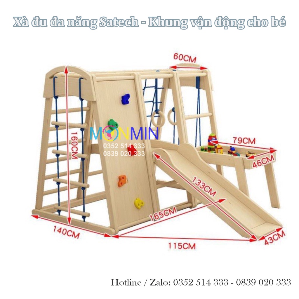 Xà đu đa năng bằng gỗ Satech - Bộ vận động leo trèo đa năng cho bé - Bản cao cấp