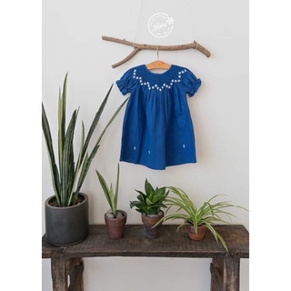 Váy smock linen xanh dương đậm