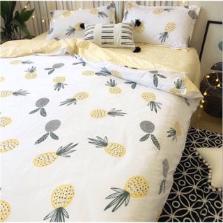 Chăn ga gối cotton poly - Mẫu dứa vàng hot chen