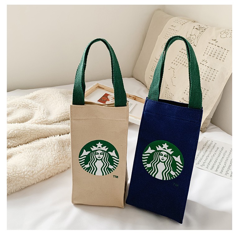 Túi Vải Canvas Đựng Bình Nước Giữ Nhiệt Hình Logo Starbucks Độc Đáo