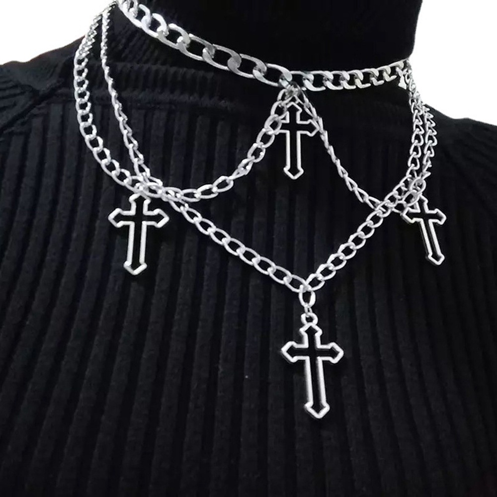 Vòng Cổ Choker Nhiều Lớp Mặt Thánh Giá Mặt Trăng Ngôi Sao Thời Trang Cho Nữ