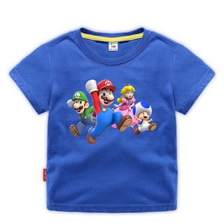 Mới áo thun cotton tay ngắn in hình super mario dành cho bé trai gái