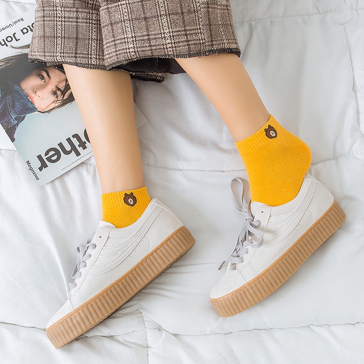 Embroidery Cartoon Socks,Little Bear Boat Socks, Woman Invisible Short Ventilation Socks